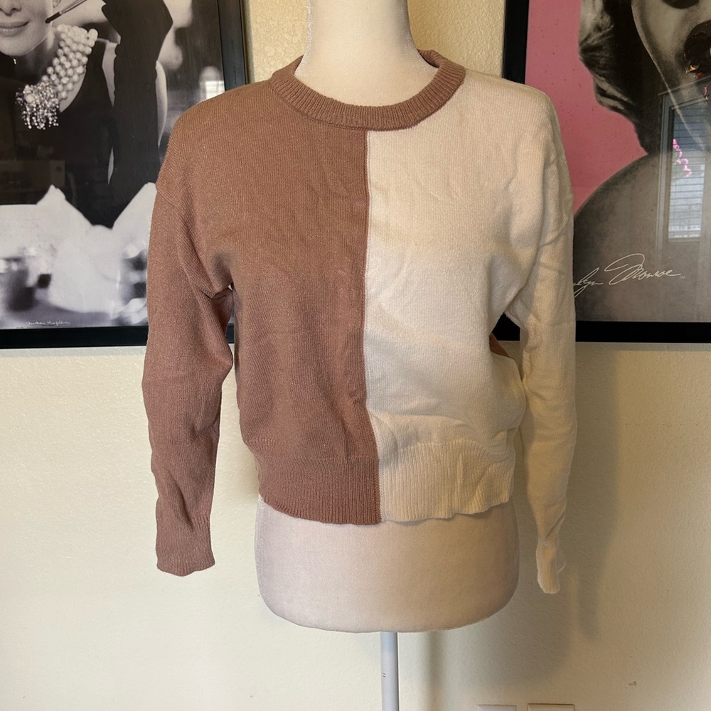 Two-Tone Brown and Cream Sweater
